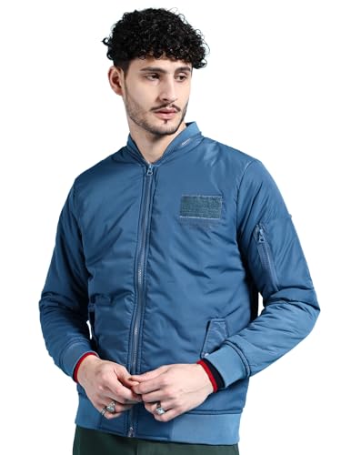 The Indian Garage Co Men's Cotton Bomber Jacket, Steel Blue, 32