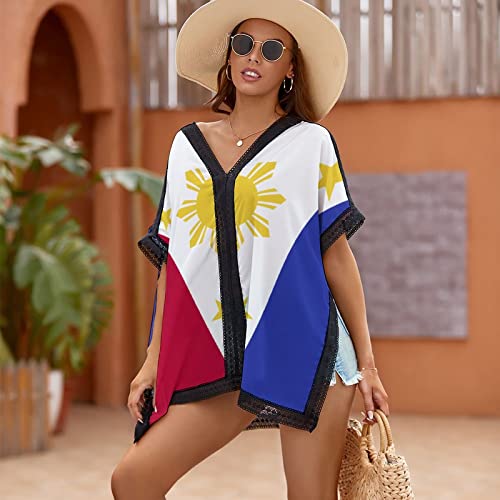 TAIZIYEAH Elegant Casual Philippines Flag Beach Swim Cover for Women Girl's Summer Sun Beach One Size4