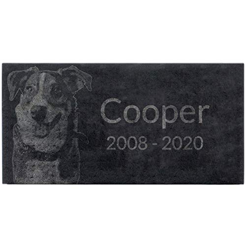 Black Granite Memorial Headstone for Lost Loved Ones, Dogs, Cats, and Family Pets. " Great for Your Garden, Tree Dedication, or in a Cemetery. Includes your personal photo and text. (24 x 12 x 2")