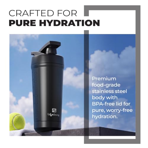 Image of Lifelong Premium Shaker Bottle | Steel Protein Shaker Bottle | Leakproof Shaker for Gym | Sipper Water Bottle for Adults with Detachable Blender | BPA-Free| Measurement Marked | Dishwasher Safe|700ml