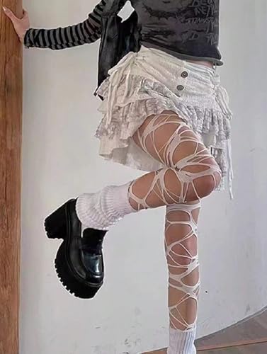 Women's Ripped Tights, Gothic Punk Perforated Stocking, Women's Tights Y2K Ragged Pantyhose Hosiery3