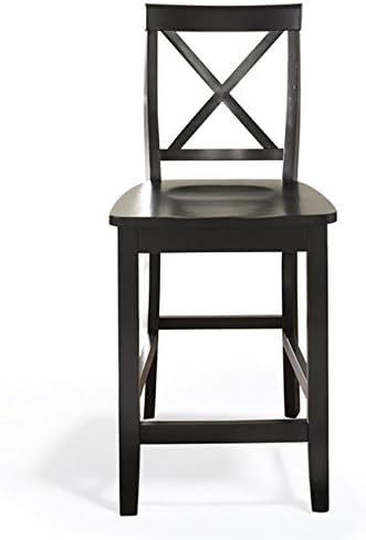 Ergode Set of 2 Solid Hardwood X-Back Bar Stools | Durable & Comfortable | 24 Seat Height | Black Finish