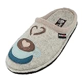HAFLINGER AR Latte Coffee motif Wool Slipper Mule Grey (Silvergrey 84) EU 39