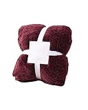 Manta de Franela Reversible,Manta de Felpa Doble Gruesa Invierno Cálida Manta de Lana de Cordero Súper Suave Manta Calentita para Cama de Microfibra Manta de Sofá Manta de Siesta Vino rojo 150*200CM
