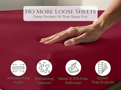 Image of Royale Linens 100% Organic Cotton King Fitted Sheet Only - Percale Weave - Super Soft Deep Pocket Bottom Sheets - Red Elastic Sheet - King Size Fitted Sheets Only - (78 inchx80 inch+15 inch, Red)