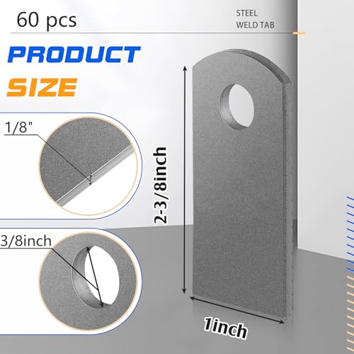 Image of Hicarer 60 Pcs Steel Weld on Tab Universal Shock Mount Flat Tab Brackets Steel Gusset Welding Accessories, with a 1 /2 inch Hole, 1 /4 inch Thick (Long Type)