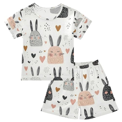 senya Short Sleeve Pajamas Sets Summer Cotton Sleepwear Black Pink Rabbit