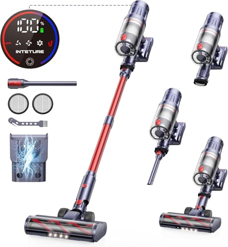 Cordless Vacuum Cleaner,600W/50KPA Stick Vacuum Self-Standing Powerful Vacuum Cleaner with 65Min/1.8L,Wall-Mounted Charging,Touch Screen Upright Vacuum for Hardfloor/Carpet/Pet Hair/Car Vacuum Cleaner