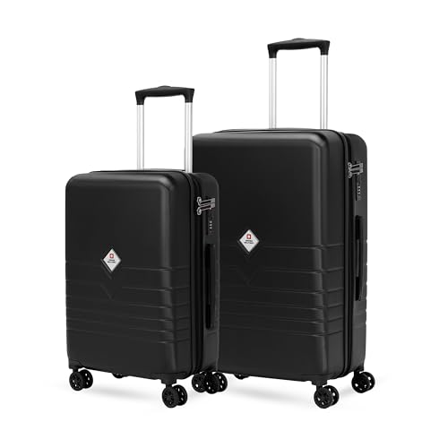 Image of SWISS MILITARY Arctic Lightweight Hard Shell Travel Suitcase Trolley Luggage Combo (Small 55cm & Medium 65cm) Durable PC, Anti-Theft Zipper with Combination Lock & 360 Dual Wheel Black - (44L+ 74L)