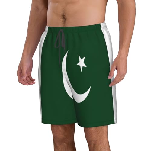 Flag of Pakistan Men's Beach Pants-Quick-Dry & Comfortable Mens Beach Shorts for Men, Perfect for Surfing and Everyday Wear White2