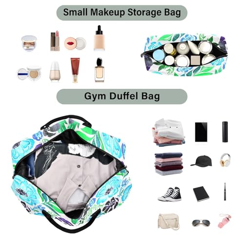 Watercolor Flower Foliage Travel Duffel Bag for Men Women with Makeup Bag Weekend Overnight Carry On Bags for Airline Travel Under Seat4