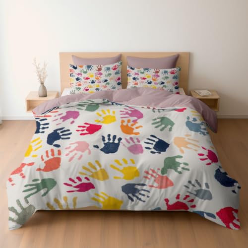 Housse de couette 140x200 mauve imprimé art moderne avec taie - 2
