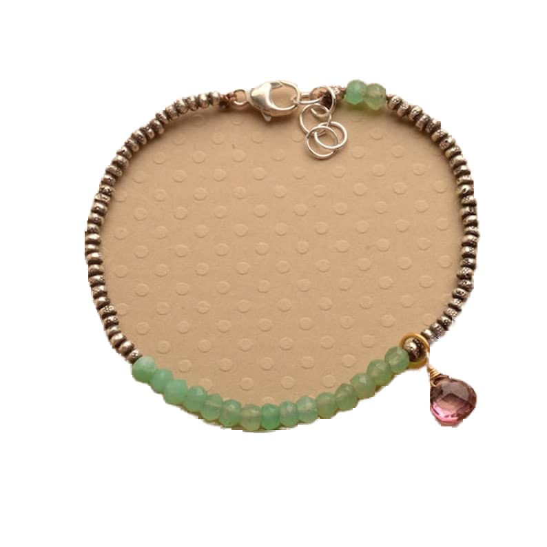 Bracelet en chrysoprase et améthyste en argent 925 véritable