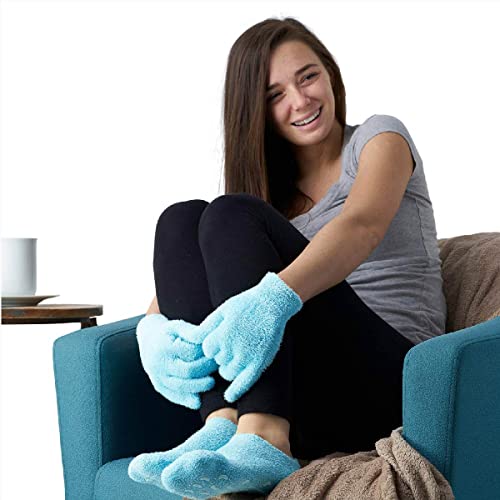 Natracure Moisturizing Gel Socks - (Helps Dry Feet, Cracked Heels, Dry Heels, Rough Calluses, Cuticles, Dead Skin, Use With Your Favorite Lotions, Creams Or Spa Pedicure) - Color: Aqua #TOP3