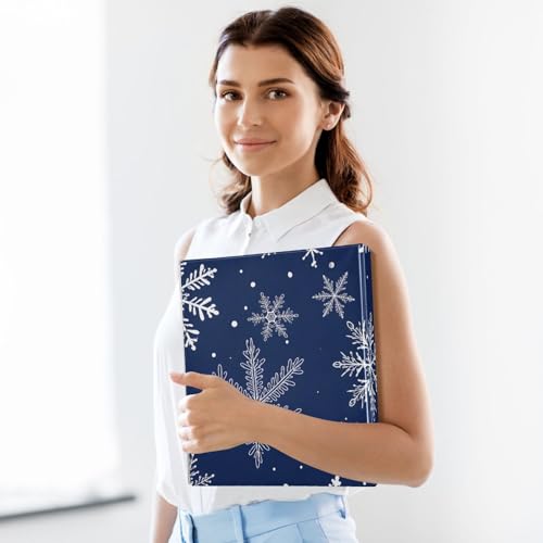 Image of Christmas Snowflake Blue 3 Ring Binder with 2 Interior Pockets 1.5 inch Binders 3 Ring Heavy Duty Fit 8.5 inch x 11 inch Letter Size for Office School, 2 Pack