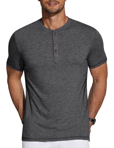 Image of COOFANDY Men's Henley Shirts Short Sleeve Casual Basic Tee Summer Button Henley Soild T Shirts