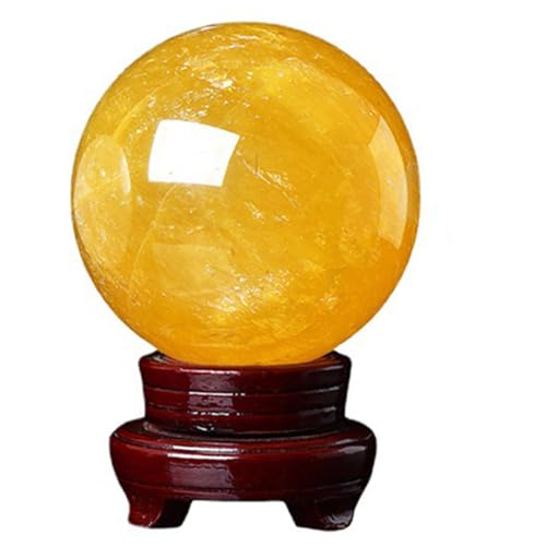 Boule de cristal jaune pour photographie et decoration de bureau zen avec socle