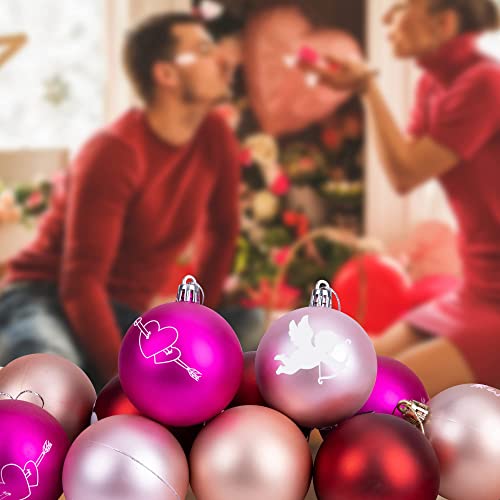 12 Pcs Valentine's Day Ball Ornaments, 2.3" Colorful Cupid Heart Hanging Balls, Red Painted Love Ball Ornaments For Valentines Day Tree Party Decor #TOP6
