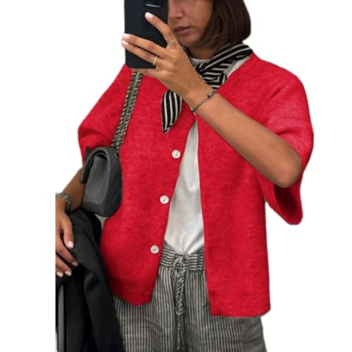 Image of Sumleno Womens Ribbed Knit Cardigan Y2k Crop Top Short Sleeve Button Down Open Front Sweater Loose Casual Cardigan