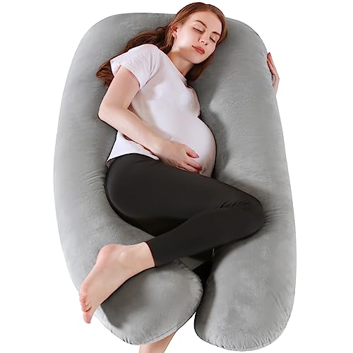 NIRGU Pregnancy Pillows, U Shaped Full Body Pillow with Washable Velvet Cover, 55 Inch Maternity Pregnancy Pillows for Sleeping, Support for Back, Hips, Legs, Belly for Pregnant Women (Dark Grey)