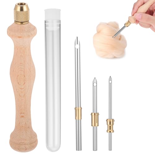 BELLIFFY Kit de Aguja Punch Bordado Ajustable con Mango de Madera Ergonomico Agujas de Acero Reemplazables para Manualidades y Bordado para Principiantes y Proyectos Creativos