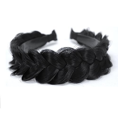TOECWEGR Hairband Braided Hairpiece Messy Wide 2 Strands Fluffy Braids Wig with Tooth Women Headband Hair Bands - Image 3