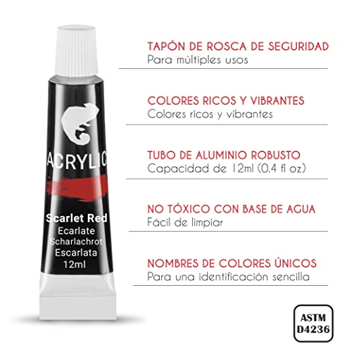 Kit Pintura con 34 piezas - 24 Tubos de Pintura Acrilica, 6 Pinceles Pintura, Lienzo para Pintar 24x30cm, 1 Caballete Pintura, Espátula y Paleta Pintura - imagen 5