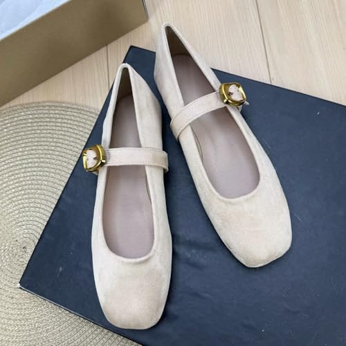 Hee grand Women's Square Toe Mary Jane Shoes Ankle Strap Ballet Flats Comfortable Suede Dress Shoes2
