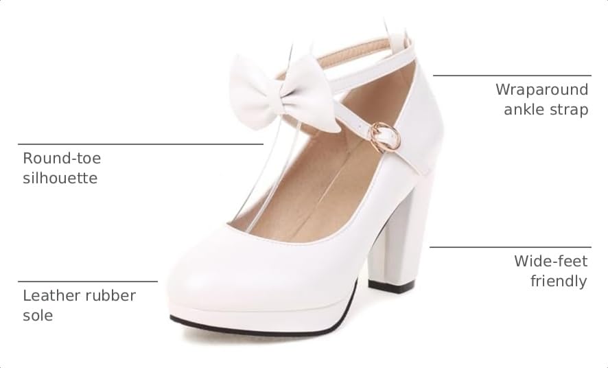 Image of ForeMode Fashion Women T-Strap High Heels Bow Platform Round Toe Pumps Leather Summer Sweet Shoes
