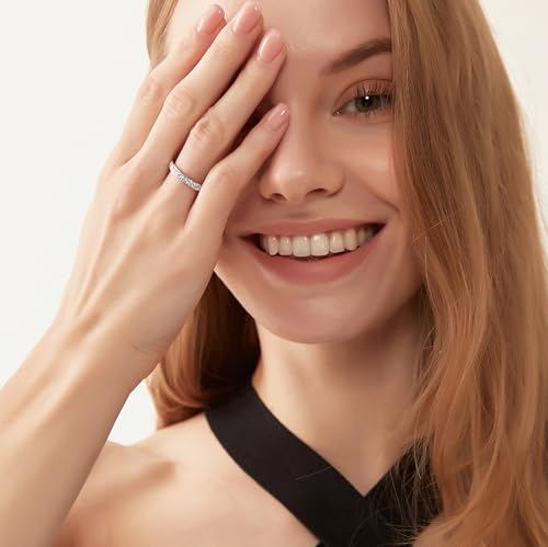 TIGRADE 3mm Women Titanium Engagement Ring Cubic Zirconia Eternity Wedding Band Size 3-13.53