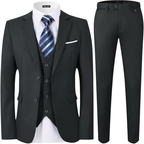 Costume homme trois pièces simple boutonnage veste revers cranté gilet pantalon