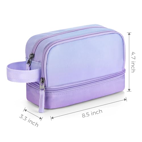 Image of Choco Mocha Purple Pencil Case for Girls, Large Soft Zipper Pencil Pouch for Teen Girls, Pencil Bag for Kids Girl with 3 Compartments, Gradient Purple