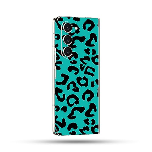 Image of MightySkins Skin Compatible with Samsung Galaxy Z Fold 5 Full Wrap - Teal Leopard | Protective, Durable, and Unique Vinyl Decal wrap Cover | Easy to Apply, Remove, and Change Styles | Made in The USA