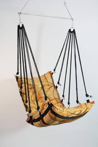 Image of JULJULIA Swing for Balcony Comfortable Cotton Swing Relaxing Jhula for Adults for Home Indoor Outdoor Hanging Seat for Apartment Patio Terrace Garden- 200 kg Weight Capacity - Velvet Design Yellow