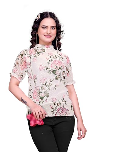 Image of Sidhidata Women's Floral Butti Printed Georgette Top - Lightweight, Stylish & Perfect for Casual (Top Farishta)