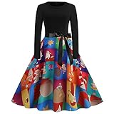Christmas Womens Long Sleeve Crew Neck Printed Vintage Party Fit Dress Patchwork Off Shoulder Sweatshirt Dress for Women