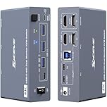 KVM Switch 2 Monitors 1 Desktop and 1 Laptop 4K@60Hz, 7-in-1 Dual Monitor KVM Switch Docking Station, Expand 2 HDMI Displays,4xUSB 3.0,PD 80W, Wired Remote and USB-C Cable Included