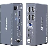 KVM Switch 2 Monitore 1 Desktop 1 Laptop 4K@60Hz, 7-in-1 Dual Monitor KVM Switch Dockingstation, 2 HDMI-Anzeigen erweitern, 4xUSB 3.0, PD 80W, mit kabelgebundener Fernbedienung und USB-C-Kabel