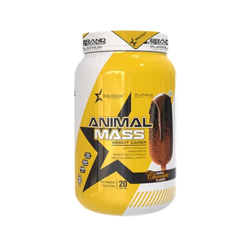 Image of BIG ROCK NUTRITION Animal Mass Weight Gainer Protein Powder for Men and Women, Increase Stamina with Natural Protein & Carbs (Chocolate, 1Kg /2.2Lbs, 20 Servings)