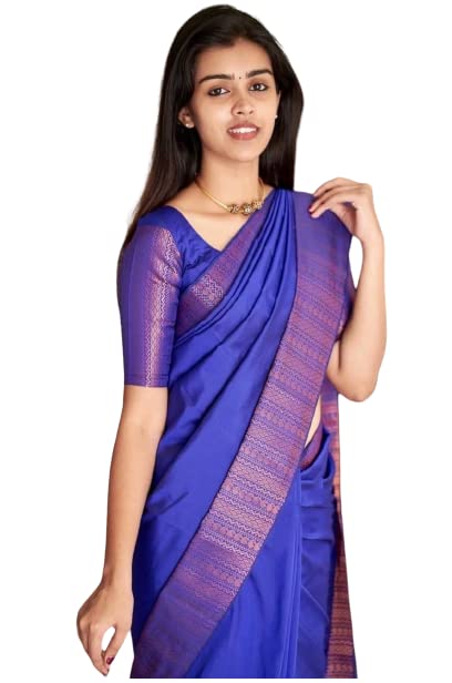 Zwab Women's Kanjivaram Soft Lichi Silk Saree With Blouse Piece