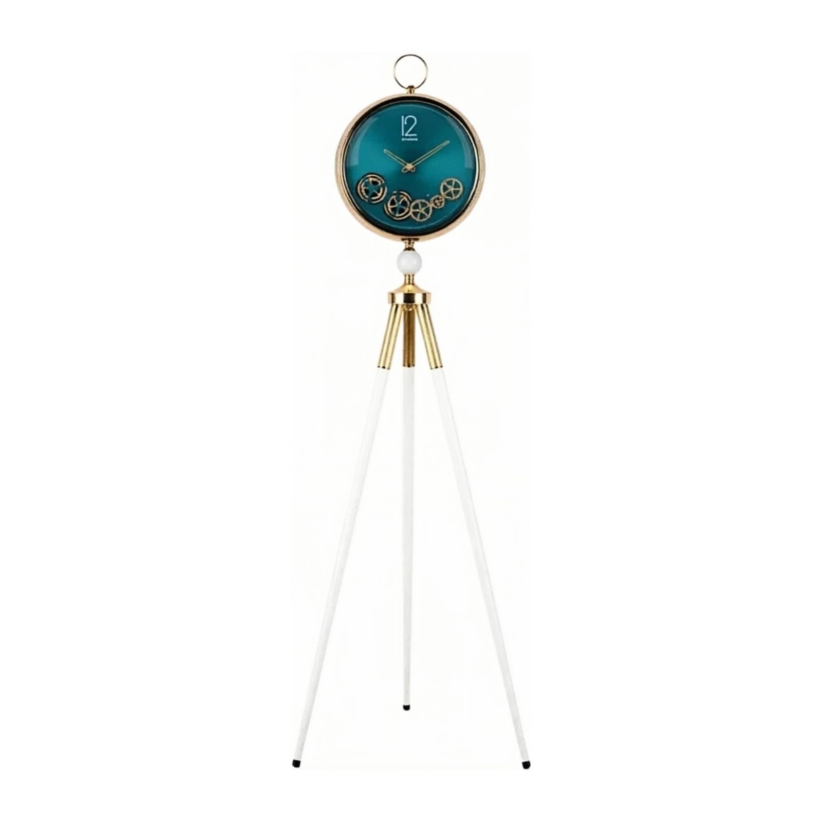 HLHLOP777 Grandfather Alarm Metal Floor Standing Clock Tripod Quartz Silent Movement for Living Room Floor Clock(White)