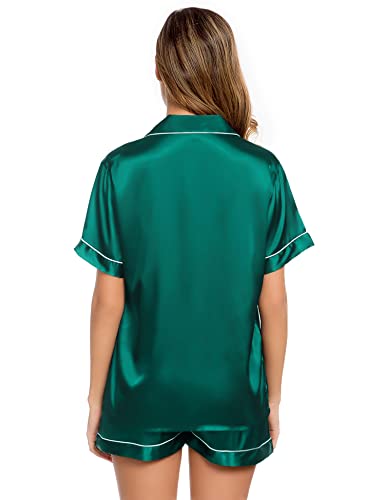 Image of LecGee Womens Silk Satin Pajamas Short Sleeve Loungewear Two-Piece Sleepwear Button-Down Pj Set
