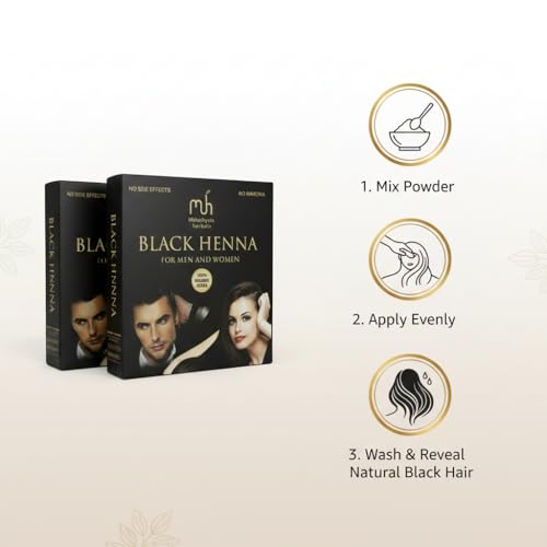Image of Black Henna Hair Color for Men & Women | Natural Hair Dye with Indigo Powder | 100% Grey Coverage | PPD-Free & Ammonia-Free Herbal Hair Color | 40g