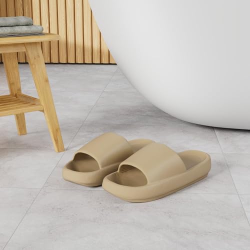 Image of welltree Slides for Women Men Pillow Slippers Non-Slip Bathroom Shower Sandals Soft Thick Sole Indoor and Outdoor Slides