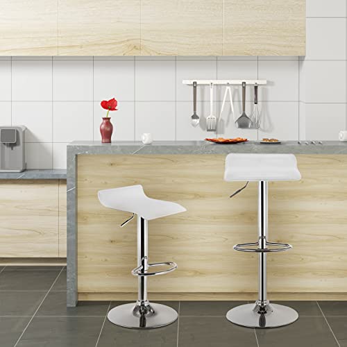 WOLTU 2X Taburetes de Bar Regulable en Altura Cuero Artificial Acero Cromado Asiento Acolchado Silla de Bar Taburetes Alto Cocina Blanco BH11ws-2