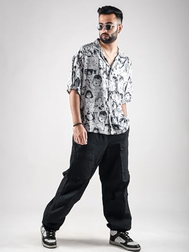 Image of ComicSense.xyz Unisex Anime Shirts for Men and Women, Ahegao Anime Faces Printed Kimono Fit Hawaiian Shirt