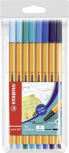 Stabilo Point 88 Fineliner Pen Wallet Of 8, Pack Of 8, Assorted Colours Shades Of Blue #TOP17