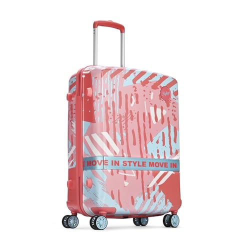 Image of Skybags Wanderlust Check-in Trolley Bag 68cm | Medium | Hard Luggage | Printed 8-Wheel Suitcase | TSA Lock with Anti-Theft Zipper | Polycarbonate | 3 Years International Warranty - Unisex (Pink-White)