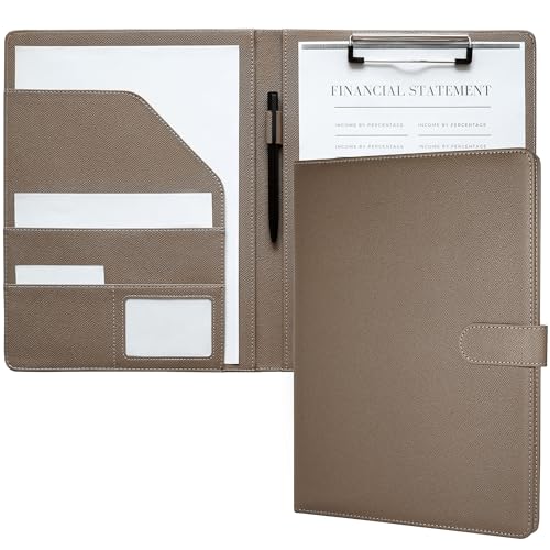 Mymazn Dokumententasche A4, Dokumententasche, PU-Leder, Blockhalter, A4, Dokumentenordner, Organizer, Portfolio, Formularhalter (Taupe)