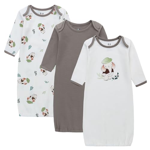 Baby Newborn Gown, 3 Packs Baby Sleeping Bag, Long Sleeve Sleep Sack, Cotton Cloths for Newborn Boys Girls 0-12 Months